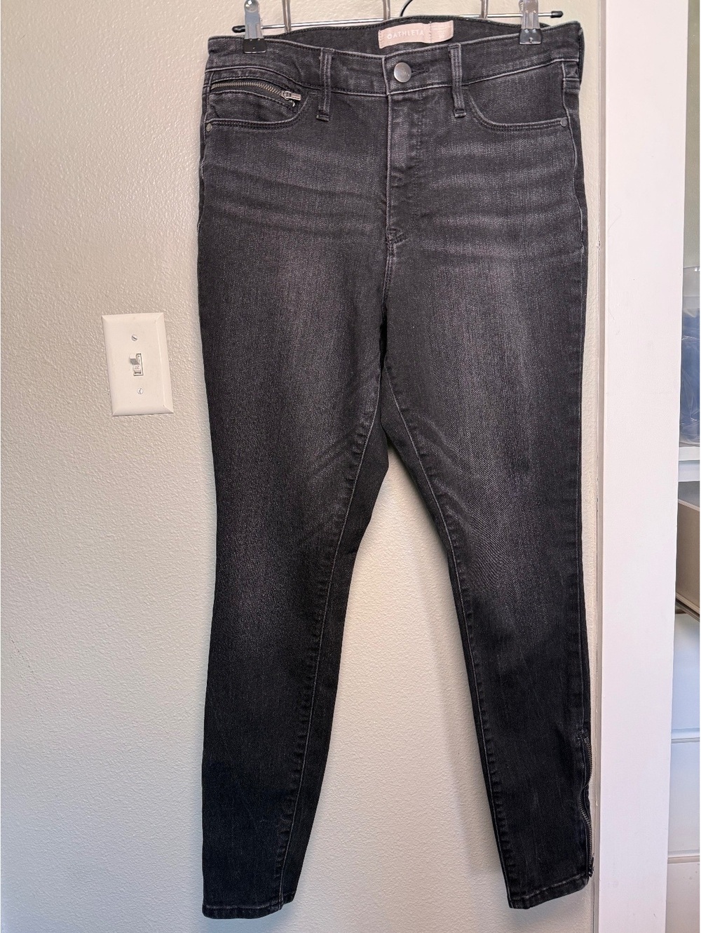 Athleta SculptTek Black Skinny Jeans with Ankle Zippers, Size 10